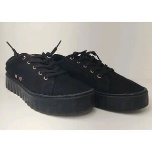 Roxy Black Platform Sneakers Lace-Up Cushioned Fabric Shoes EUC